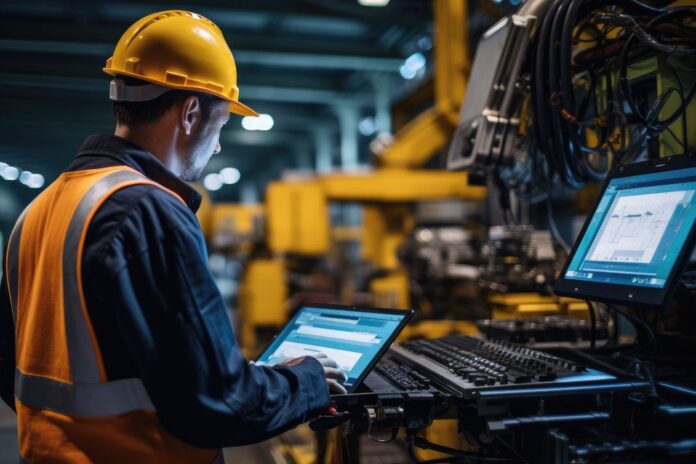 Engineer check and control welding robotics automatic arms machine in factory automotive industrial. Digital manufacturing operation. Generative AI Are Your Industrial Systems Ready for What's Next